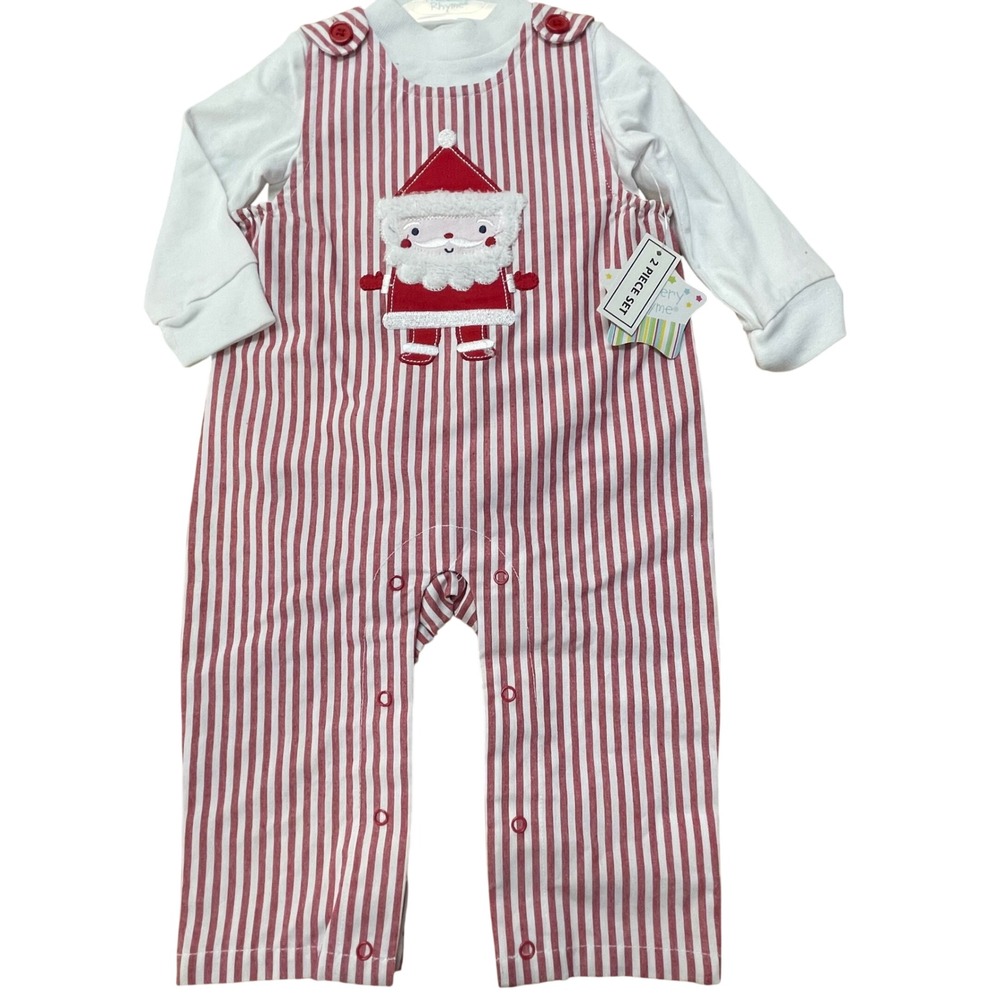 Nursery Rhyme Baby Boys 2 Piece Santa Claus Pinstripe Outfit 6 9M‎